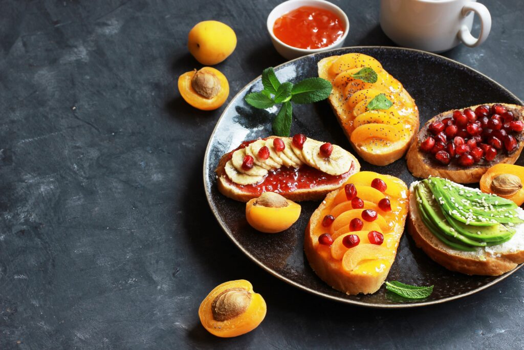 Cranberry, pomegranate and apricot jam on toast